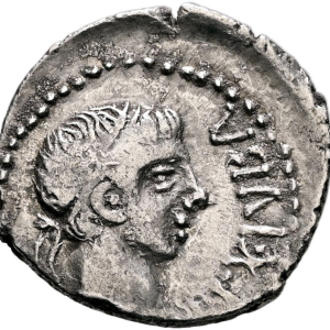 Mauretania - Juba II (r. 25 BC - 24 AD), with Cleopatra Selene Silver Denarius - Egyptian Crocodile Reverse