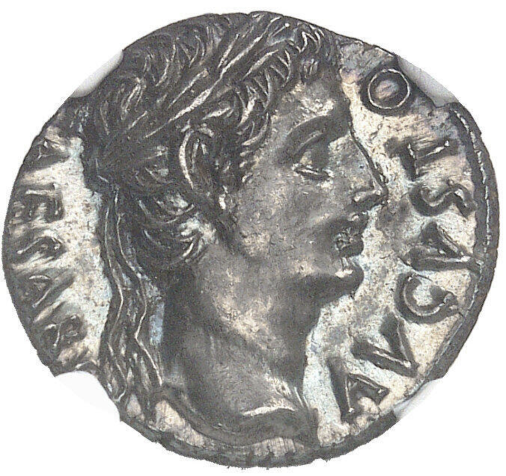 *NGC Mint State* Roman Empire – Caesar Augustus (19/18 BC) Silver Denarius, Temple of Mars Ultor – Beautiful Toning